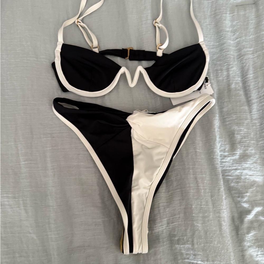 NWT L*Space Nico Black and White Bikini Top Jada Bottoms Set